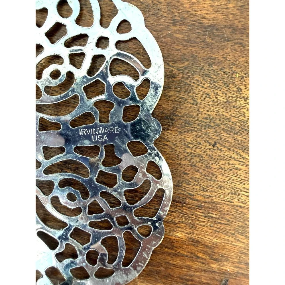 Vintage Irvinware Pierced Chrome Trivets, Pair of 2